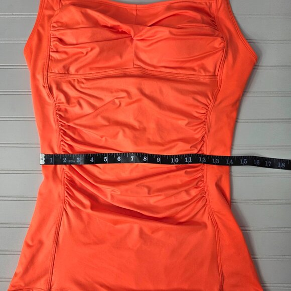 Women's Orange Retro Halter Twist Front One Piece Boy Short Swimsuit Size XL - Picture 8 of 10